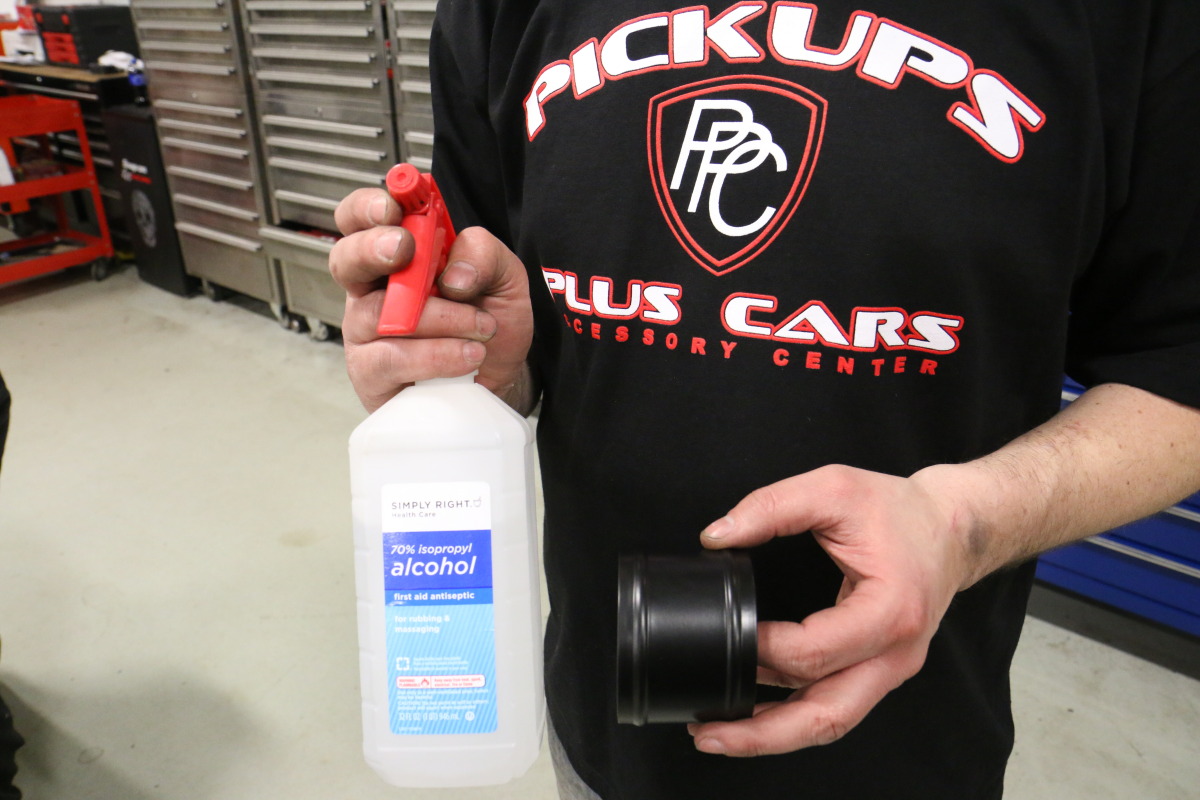 Getting all the couplers on can be a challenge on any forced induction installation. To help lube the silicone couplers and make hose assembly easier, Brady gives them a shot of rubbing alcohol. The hoses will slip right on, and it leaves no mess to clean up.